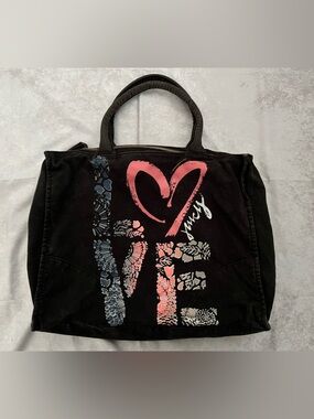 Vintage Juicy Couture Black Tote with Pink Heart and Blue Accents